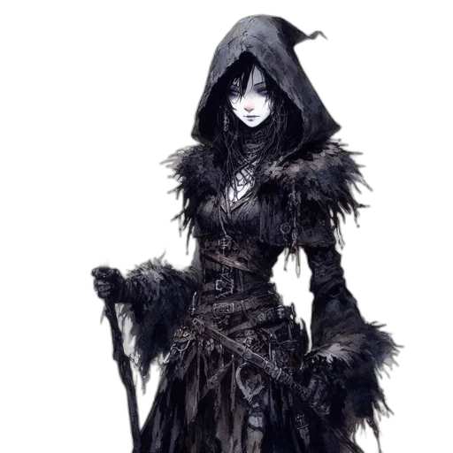 dress, staff, mask, jacket, fantasy art, concept art, 3d render, comic book art transparent PNG cut-out