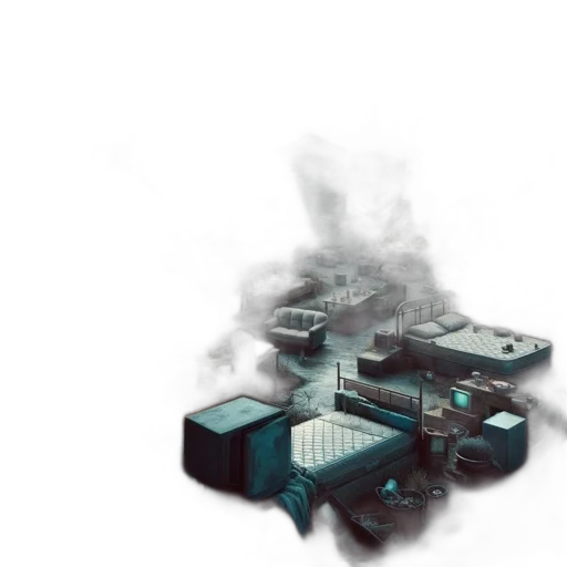 building, robot, weapon, concept art, 3d render, cyberpunk, vaporwave, fog transparent PNG cut-out