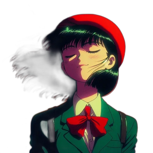 mask, hat, face, jacket, vaporwave, anime, pixel art, concept art transparent PNG cut-out