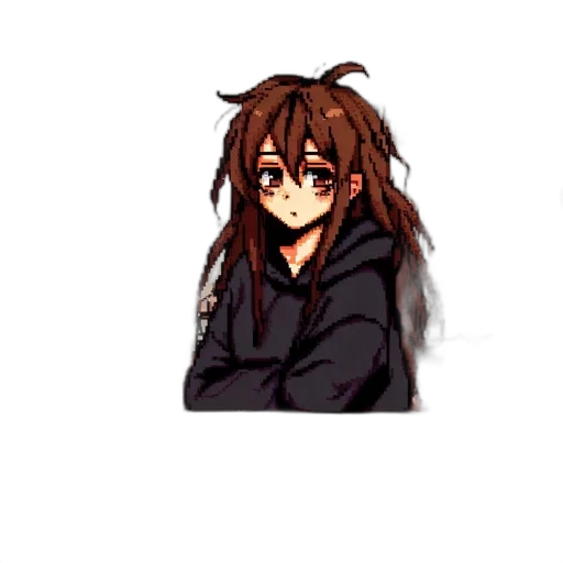 hair, jacket, staff, creature, pixel art, anime, cartoon, concept art transparent PNG cut-out