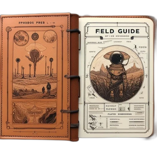 earth tones, handmade, notebook, titled, phobos, pree, features, red transparent PNG cut-out