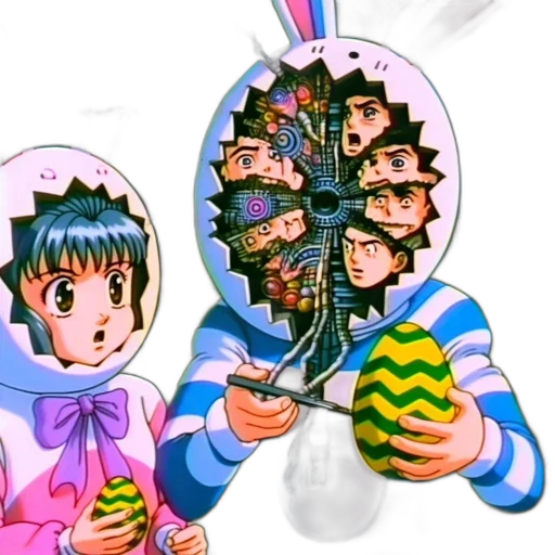 mask, robot, face, weapon, vaporwave, anime, concept art, 3d render transparent PNG cut-out