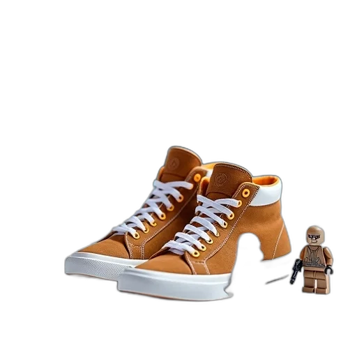 shoes, robot, 3d render, concept art, photorealistic, earth tones, pair, brown transparent PNG cut-out
