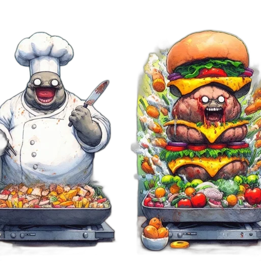 food, concept art, pixel art, one, frame, contains, happy, sloth-chef transparent PNG cut-out