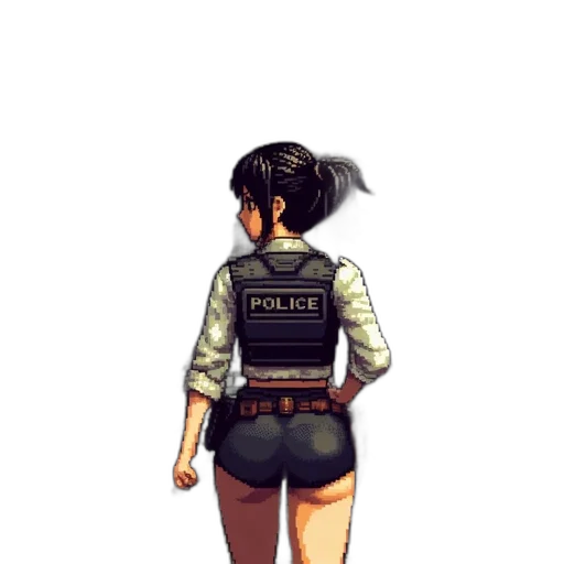 jacket, dress, weapon, staff, pixel art, cyberpunk, concept art, watercolor transparent PNG cut-out