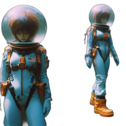 robot, jacket, concept art, 3d render, outer space, blue, astronaut, futuristic transparent PNG cut-out