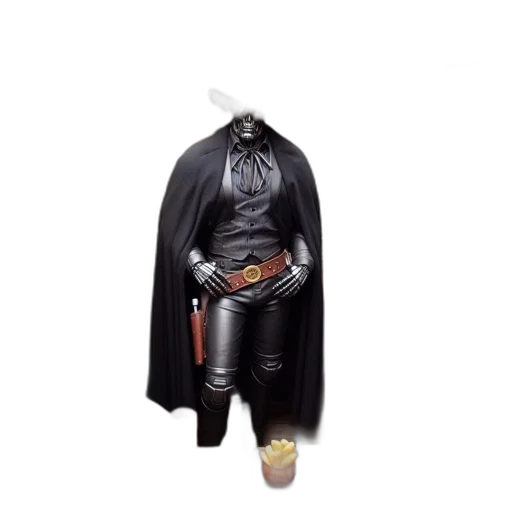 jacket, mask, staff, sword, 3d render, concept art, dark, robotic transparent PNG cut-out