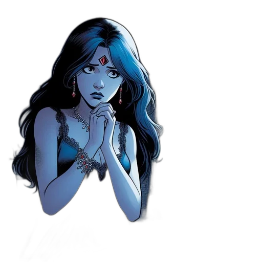 comic book art, concept art, blue, shadowy, room, woman, gown, gazes transparent PNG cut-out