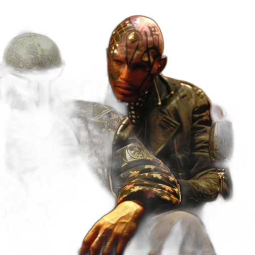 mask, robot, jacket, creature, concept art, 3d render, photorealistic, fantasy art transparent PNG cut-out