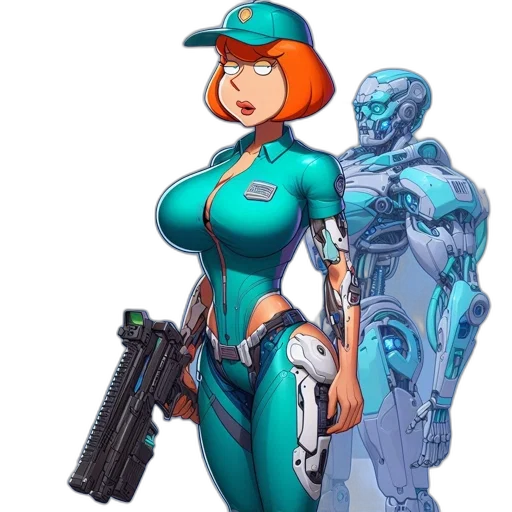 robot, weapon, staff, concept art, pixel art, comic book art, cyberpunk, outer space transparent PNG cut-out