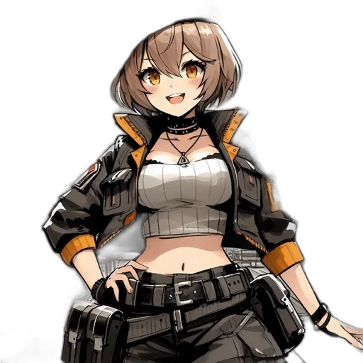 jacket, staff, weapon, robot, concept art, anime, pixel art, cyberpunk transparent PNG cut-out