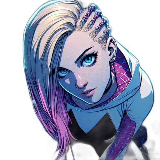 jacket, hair, comic book art, concept art, cyberpunk, cartoon, blue, ethereal transparent PNG cut-out
