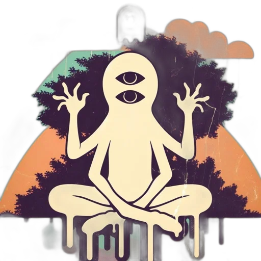 creature, mask, concept art, pixel art, comic book art, cartoon, fog, meditative transparent PNG cut-out
