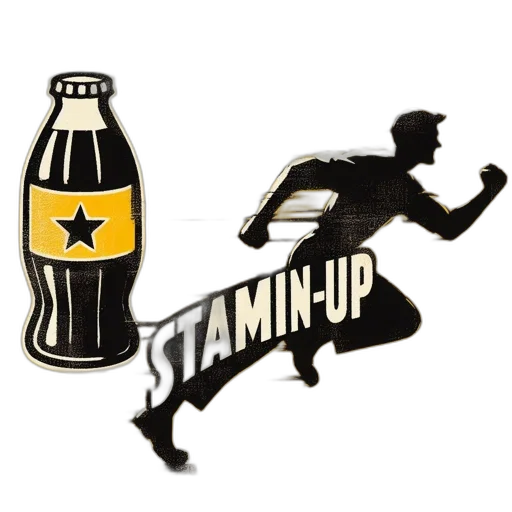 vintage-style, advertisement, features, large, bottle, stamin-up, beverage, star transparent PNG cut-out