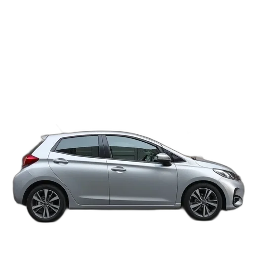 car, 3d render, silver, compact, parked, street, building, background transparent PNG cut-out