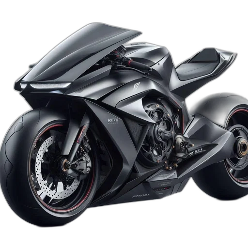 photorealistic, 3d render, concept art, sleek, futuristic, black, motorcycle, large transparent PNG cut-out