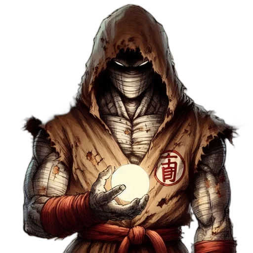 mask, sword, staff, jacket, concept art, fantasy art, comic book art, pixel art transparent PNG cut-out