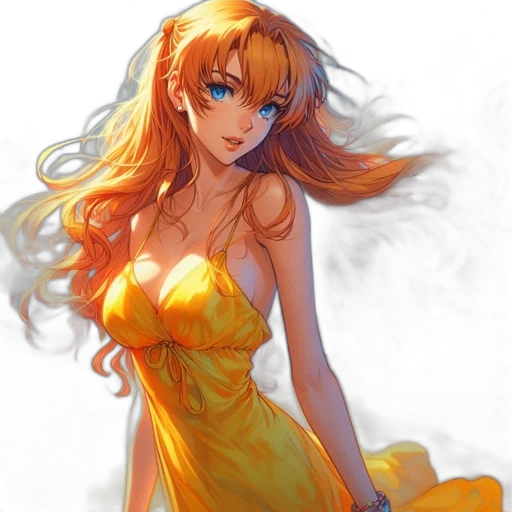 dress, anime, fantasy art, concept art, watercolor, fire, golden, colorful transparent PNG cut-out