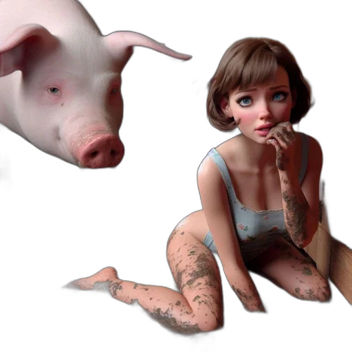 creature, animal, concept art, 3d render, photorealistic, cartoon, inside, pigsty transparent PNG cut-out