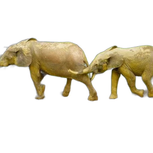 animal, jewelry, 3d render, concept art, photorealistic, golden, two, elephants transparent PNG cut-out