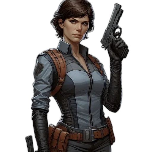 jacket, concept art, comic book art, pixel art, fantasy art, female, soldier, mercenary transparent PNG cut-out