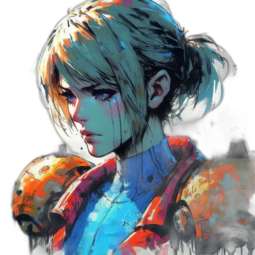 face, robot, jacket, weapon, concept art, watercolor, cyberpunk, fantasy art transparent PNG cut-out