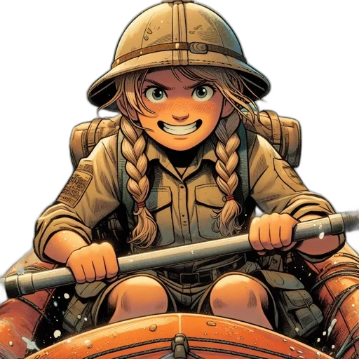 weapon, hat, comic book art, concept art, watercolor, cartoon, animated, female transparent PNG cut-out