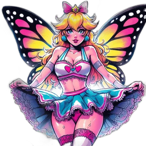 dress, concept art, pixel art, fantasy art, vaporwave, pastel, girl, butterfly transparent PNG cut-out