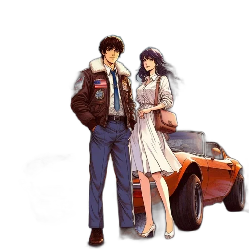 jacket, car, robot, concept art, anime, pixel art, watercolor, city street transparent PNG cut-out