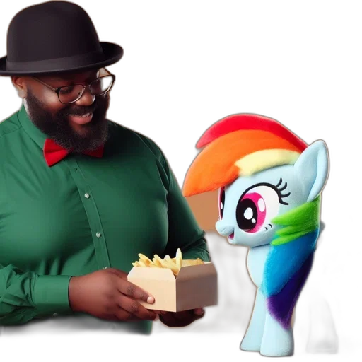 hat, food, man, green, shirt, red, bowtie, black transparent PNG cut-out