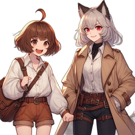 staff, jacket, weapon, animal, anime, pixel art, concept art, fantasy art transparent PNG cut-out