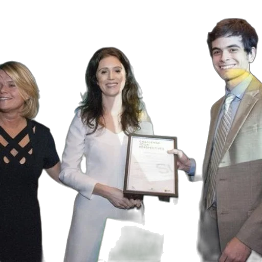 staff, woman, white, dress, holds, award, certificate, while transparent PNG cut-out
