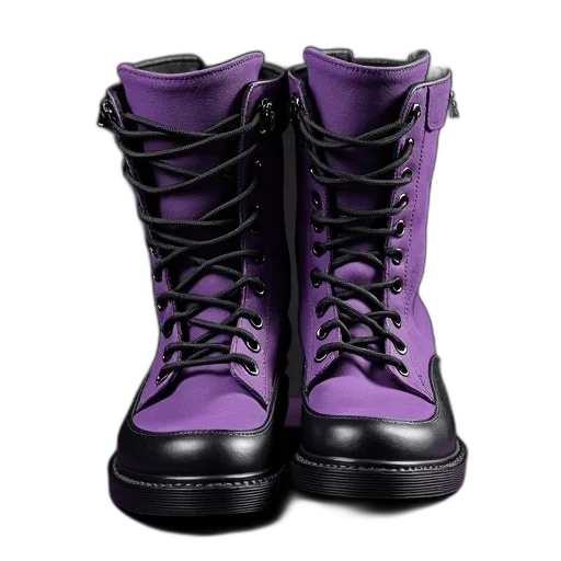 shoes, 3d render, pair, black, purple, high-top, boots, zipper transparent PNG cut-out