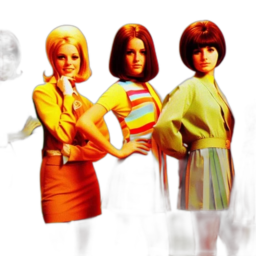 comic book art, outer space, five, women, mid-20th, century, likely, 60s transparent PNG cut-out