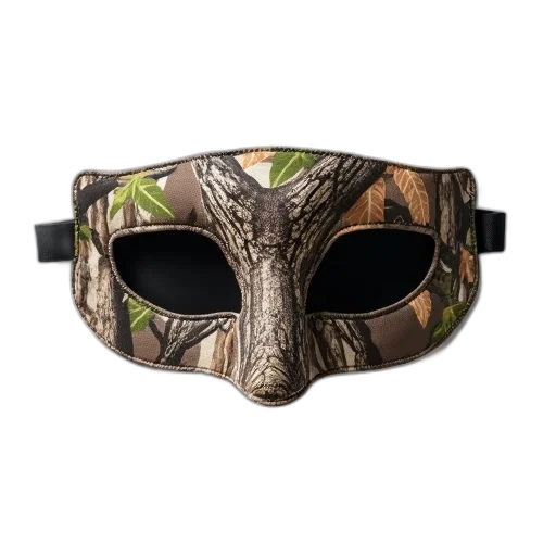 mask, camouflage, black, eye, hole, displayed, against, white transparent PNG cut-out