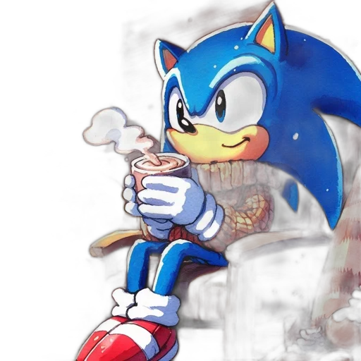 concept art, 3d render, comic book art, watercolor, blue, sonic, hedgehog, lounges transparent PNG cut-out