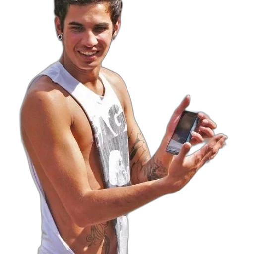 weapon, photorealistic, young, man, tattoos, his, arm, holds transparent PNG cut-out