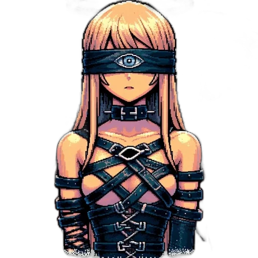 mask, staff, robot, face, pixel art, cyberpunk, concept art, comic book art transparent PNG cut-out