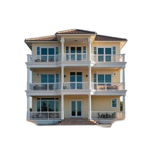building, furniture, 3d render, photorealistic, pastel, four, story, beach transparent PNG cut-out