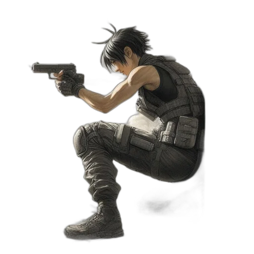 weapon, concept art, comic book art, pixel art, 3d render, animated, male, figure transparent PNG cut-out