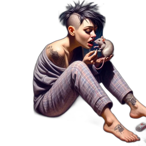 concept art, cyberpunk, photorealistic, comic book art, dark, blue, young, woman transparent PNG cut-out