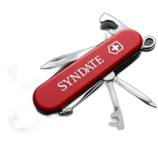 staff, 3d render, red, swiss, army, knife, word, syndate transparent PNG cut-out
