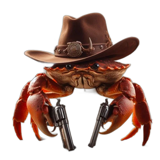 hat, animal, creature, weapon, concept art, crab, dressed, cowboy transparent PNG cut-out