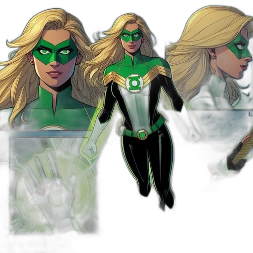 comic book art, concept art, cartoon, green, female, superhero, black, costume transparent PNG cut-out