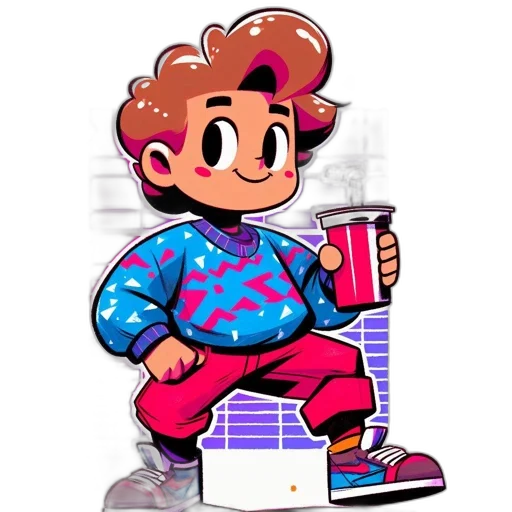 jacket, robot, staff, furniture, pixel art, vaporwave, concept art, cartoon transparent PNG cut-out