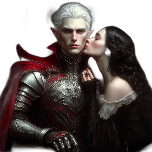 fantasy art, concept art, comic book art, photorealistic, red, aristocratic, couple, one transparent PNG cut-out