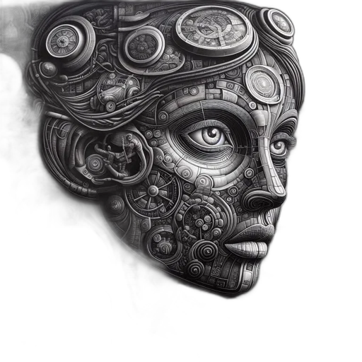 mask, face, robot, crown, pencil sketch, photorealistic, concept art, fantasy art transparent PNG cut-out