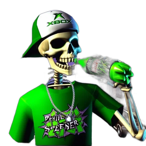 staff, 3d render, concept art, vaporwave, pixel art, green, skeleton, character transparent PNG cut-out