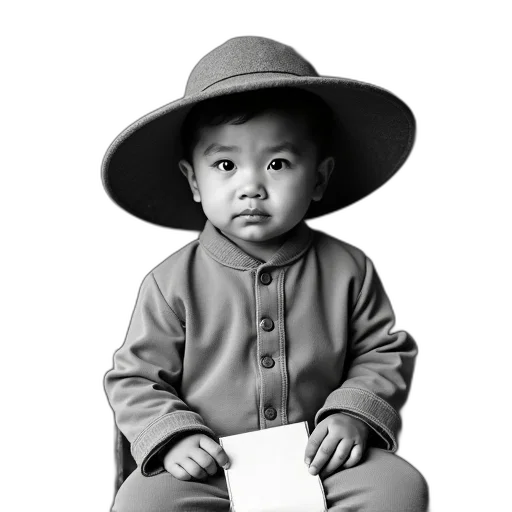 hat, face, jacket, staff, photorealistic, oil painting, monochrome, black transparent PNG cut-out