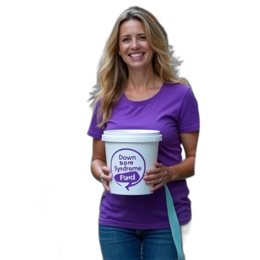 staff, woman, purple, shirt, blue, jeans, holding, white transparent PNG cut-out